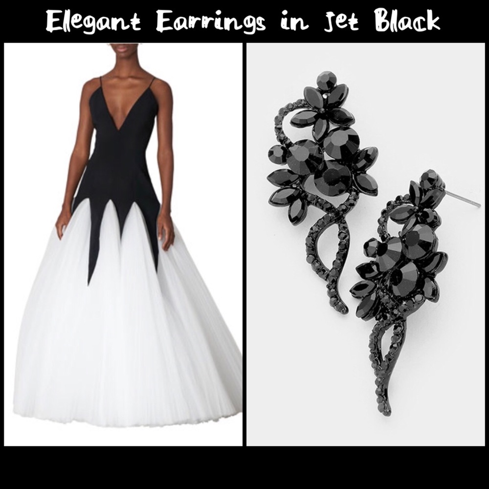 Elegant Earrings in Jet Black Crystals, Boutique